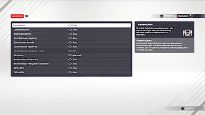 Screenshot des Fahrhilfen-Menüs von F1 2021