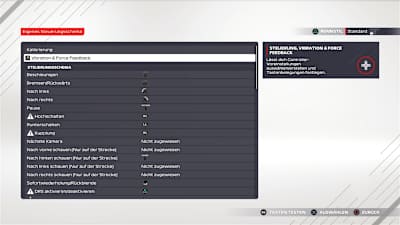 Screenshot des Steuerungs-Menüs von F1 2021