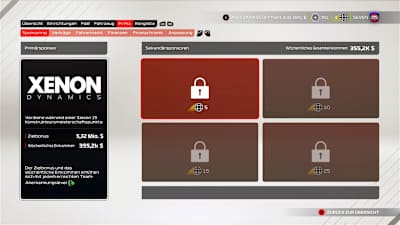 Sponsorenbildschirm im My Team-Modus von F1 2021