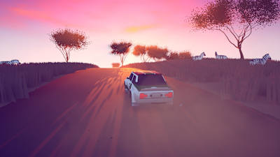 Screenshot aus art of rally zeigt eine Etappe in Kenia. Mit 72 Etappen, 50 Boliden und 6 Umgebungen fällt der Umfang riesig aus.