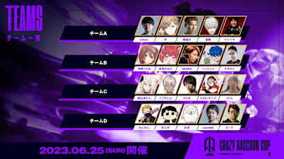 第１回『スト６』CRカップでは20名のメンバーが４チームに分かれて対戦した(画像はCrazy Raccoon Cupの公式Twitterより引用)。