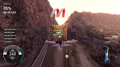 Screenshot from The Crew Motorfest shows a plane race through a narrow canyon.