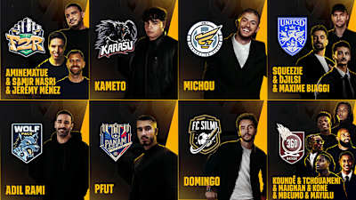 Les équipes de la Kings League France, logos et présidents. 