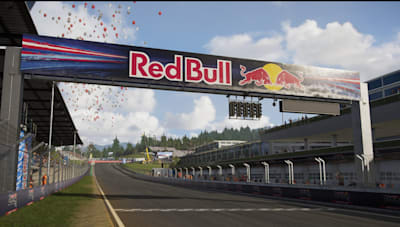 Screenshot aus GRID Legends zeigt die Start- und Zielgerade des Red Bull Rings.