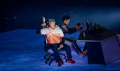 Hoa 'Anakin' Luu celebrates a victory in the finals of Tekken 7 at Evo 2019, at the Mandalay Bay Convention Centre in Las Vegas, NV