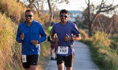 Shubham Kajale joined by his crew mate Arshad Jacob for 60 kms of the run