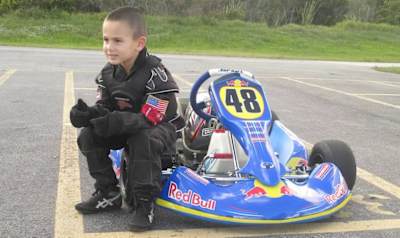 James ready to compete with his new Red Bull wrapped Cadet Kart