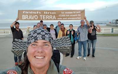 Terra reaches the finish line in Newcastle.