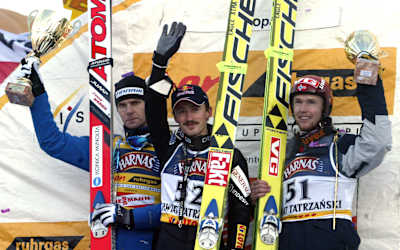 Ahonen, Małysz i Roar Ljoekelsoey na podium w Zakopanem w 2005 r. 