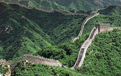 Panorama of a section of the Great Wall of China, the longest man-made structure on Earth, which runs for over 21,000km across China