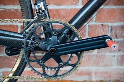 A close up of the chainring on the World's Lightest Bike