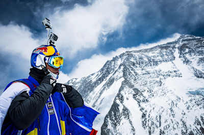 Valery Rozov getting ready for the highest ever BASE jump