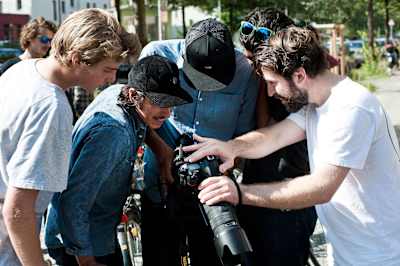 The crew checking some footage out