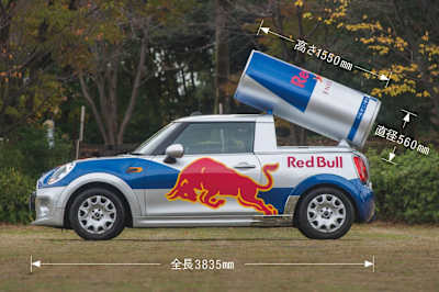 車両のベッド部分と缶の間にある三角形の数値から計算すると、缶の傾いている角度は20.4度（著者実測）