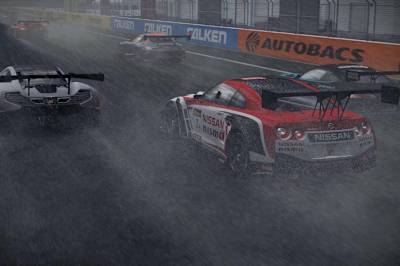 Project CARS 2 screenshot showing Fuji Speedway in rain