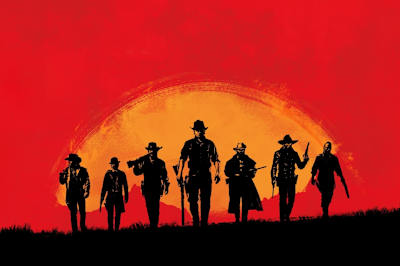 A shot showing the cast of Red Dead Redemption