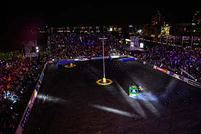 On March 16, 2024, Boksie delivers an electrifying drift performance at Red Bull Shay'moto in Cape Town, South Africa, thrilling a packed crowd with smoke and high-octane action