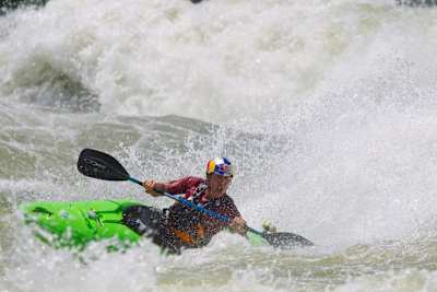 Steve Fisher kayaks on the Class V in Uganda