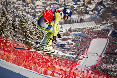 Aksel Lund Svindal am 26. Januar 2013 beim Hahnenkamm Abfahrtsrennen in Kitzbühel, Österreich