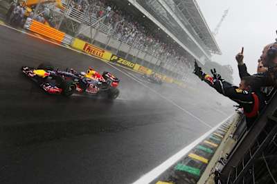 Sebastian Vettel crosses the finish line in Brazil