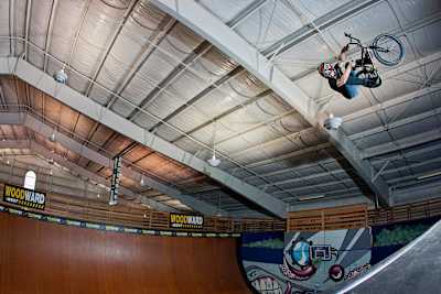 BMX freestyle rider Zack Warden rides vert at Woodward Camp