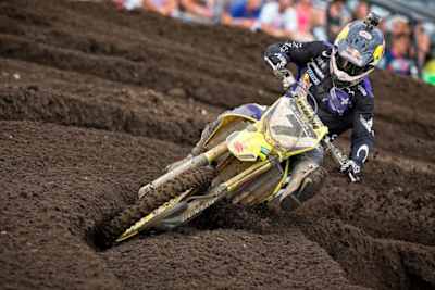 Red Bull Motocross rider James Stewart deep in rut