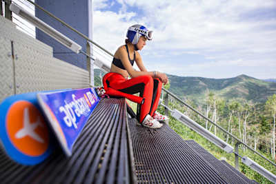 Sarah takes a breather during training