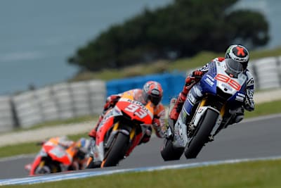 Lorenzo heads the two Repsol Honda bikes