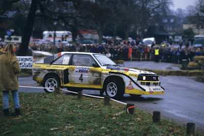 Audi Sport Quattro E2 de 1985 pilotado por Walter Röhrl en el Rally de Lombardía.