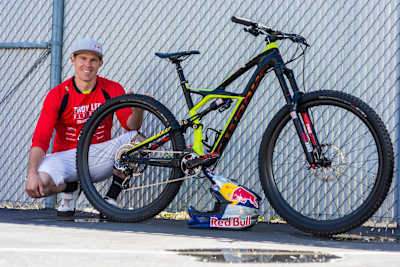 Mountain bike rider Curtis Keene with his bike