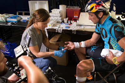 Jesse Thomas has his blood drawn during testing.