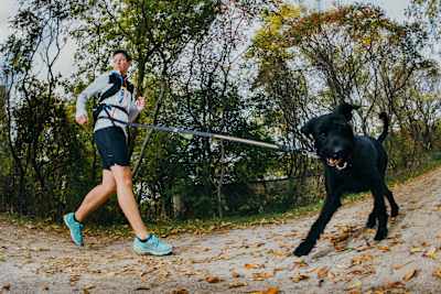Kat Clewley running backwards as she trains for a marathon with her dog Vanilla