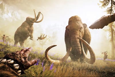 Fighting mammoths in the Stone Age-set forthcoming Far Cry Primal video game by Ubisoft
