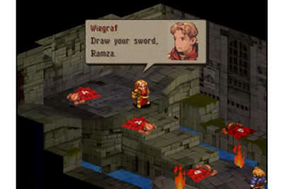 Combat entre Ramza et Wiegraf dans le jeu Final Fantasy Tactics.