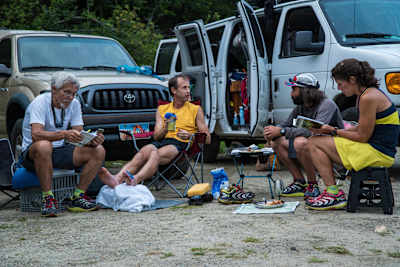 Karl Meltzer takes a break during his attempt to break the record for running the length of the Appalachian Trail on 15 August, 2016.