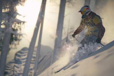 Steep : Un skieur de freeride dans la poudreuse sur le jeu d'Ubisoft.