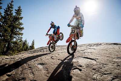 Cody Webb and Taylor Robert stoppies on the rocks