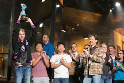 Pavel holding up his well-earned trophy