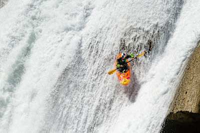 Rafael Ortiz performs at the Santo Domingo river during the descent of the steepest kayakable river in the world in Mexico