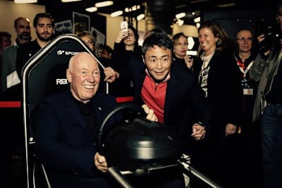 A shot of TAG Heuer CEO Biver learning to drive
