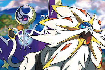 Lunala et Solgaleo dans le jeu vidéo Pokémon Lune et Soleil sur la console de jeux portable Nintendo Switch.