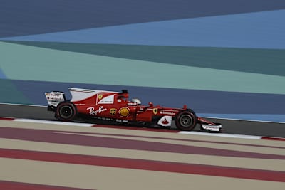 The 2017 year Ferrari SF70H Formula One car in action at the Bahrain Grand Prix.