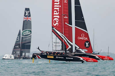 Emirates Team New Zealand far ahead of Land Rover BAR on day 6 of Louis Vuitton America's Cup Qualifiers in Bermuda.