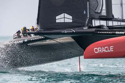 The boys on ORACLE TEAM USA looking sharp on the sixth day of the Louis Vuitton America's Cup Qualifiers in Bermuda.