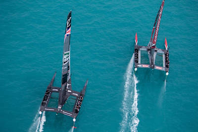 Land Rover BAR and ETNZ were close for a moment on day 6 of Louis Vuitton America's Cup in Bermuda.