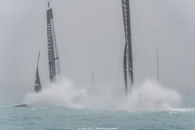 Team Artemis and Soft Bank Team Japan disappear in squall in Louis Vuitton America's Cup Challenger play off semi finals in Bermuda.