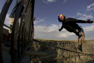 A jump from Daisher's 2005 record attempt in Idaho Strong winds stopped his record attempt at 57 jumps.