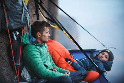 Sasha DiGiulian as seen on a port-a-ledge during the second free climb of Mora Mora.