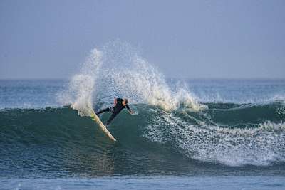 Kolohe Andino lays into a perfect right at Lowers His frontside surfing is tailor-made for the wave at Trestles.