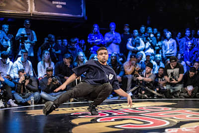 Red Bull BC One India winner Flying Machine performs on the stage.